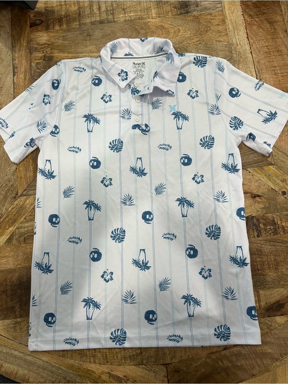 Hurley White Polo with Blue Tropical Print